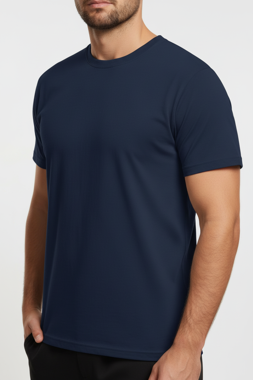 Camiseta Azul Marinho - Vista Três Quartos